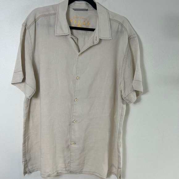 Tommy Bahama Other - Tommy Bahama Relax Linen Button Up Short Sleeve Camp Shirt Beige Large